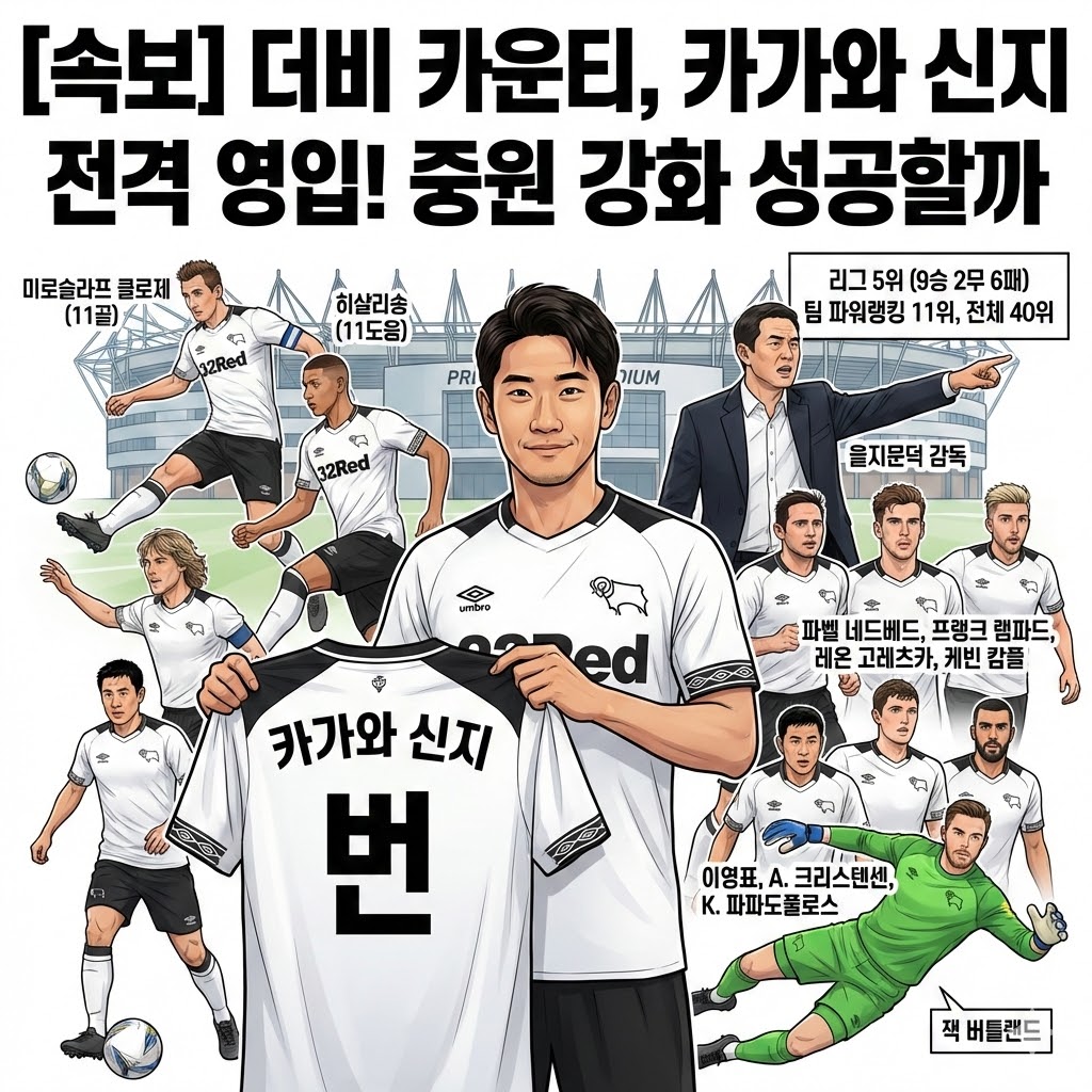 [속보] 카가와 신지, 더비 카운티 전격 합류! 클로제